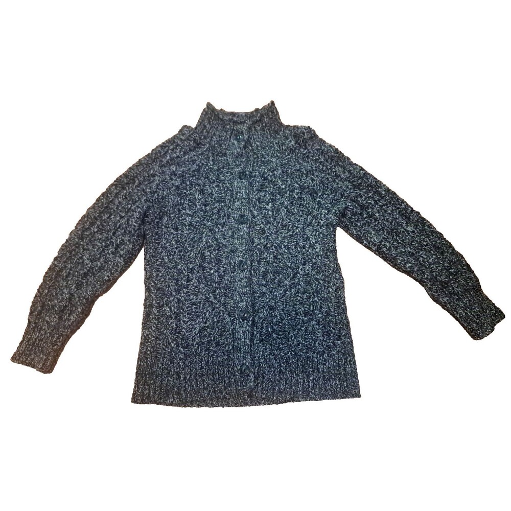 Womens LL Bean Alpaca Wool Blend Cardigan Sweater Charcoal Fisherman Chunky S